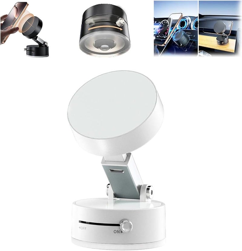 Oudvaker Foldable Magnetic Vacuum Phone Holder, 360° Electric Suction Car Mount, Double-Sided Swivel Stand for Car, Mirror, Gym, Kitchen, Hands-Free Portable Phone Holder (Wihte) - Image 1